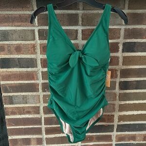 Kona Sol Tie-Front Emerald One-Piece Swimsuit